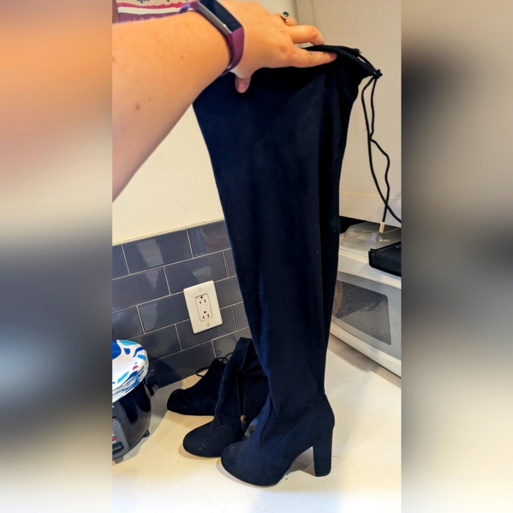 4in heeled over the knee zip up, tie top boots